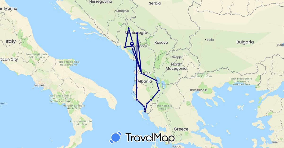 TravelMap itinerary: driving in Albania, Montenegro (Europe)